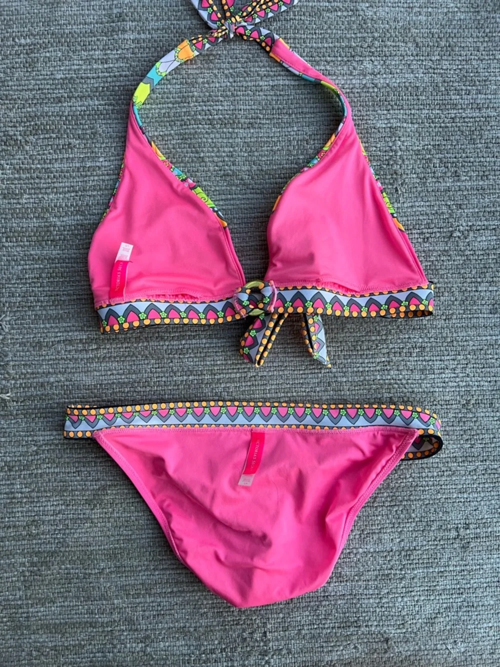 Vintage Y2K Victoria's Secret Neon Pink Multicolor Mandala Boho Bikini Set S/L - Picture 5 of 11